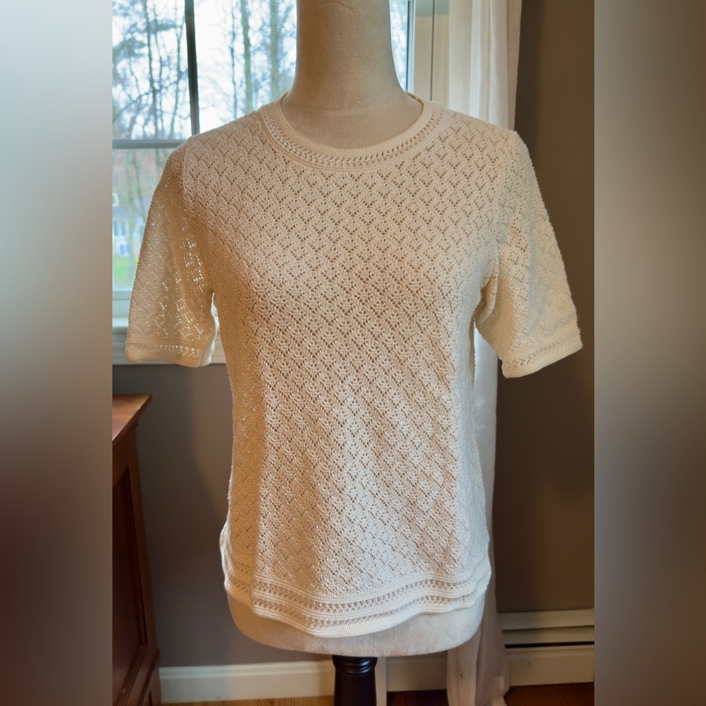 LOFT Cream Openwork Knit Top